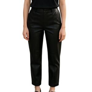 Ann Taylor Black Faux Leather Business Casual Cuffed Work Trouser Pants Size 14P